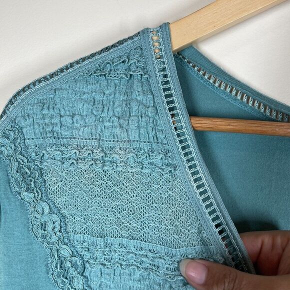 Free People Into the Night Green Tiered Short Sleeve Tee Size XS Oversized - Picture 6 of 10